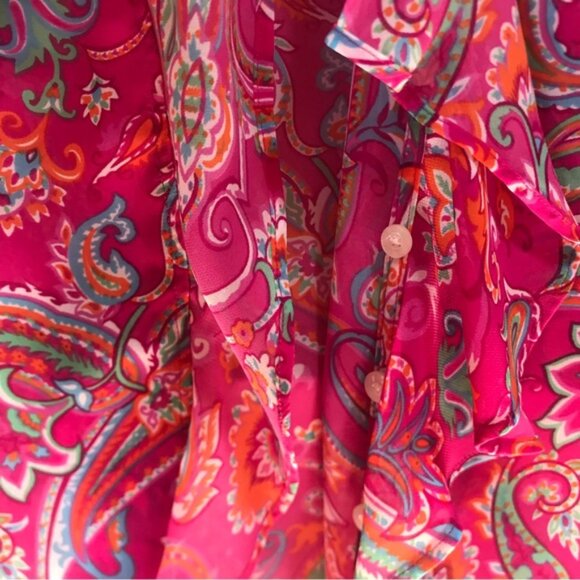 CHAPS Ralph Lauren Sheer Paisley Print Ruffle Flutter Sleeves Button Blouse 8 - Picture 6 of 16
